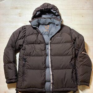 Kathmandu 700 Fill Power Down Brown Hooded Jacket Size Medium